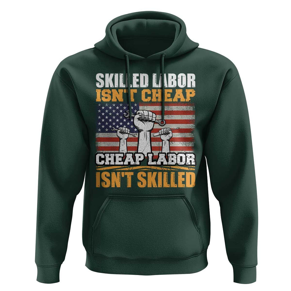 Skilled Labor Patriotic USA Flag Hoodie Blue Collar Trade Union Hand Tools Pride Graphic TS02 Dark Forest Green Print Your Wear