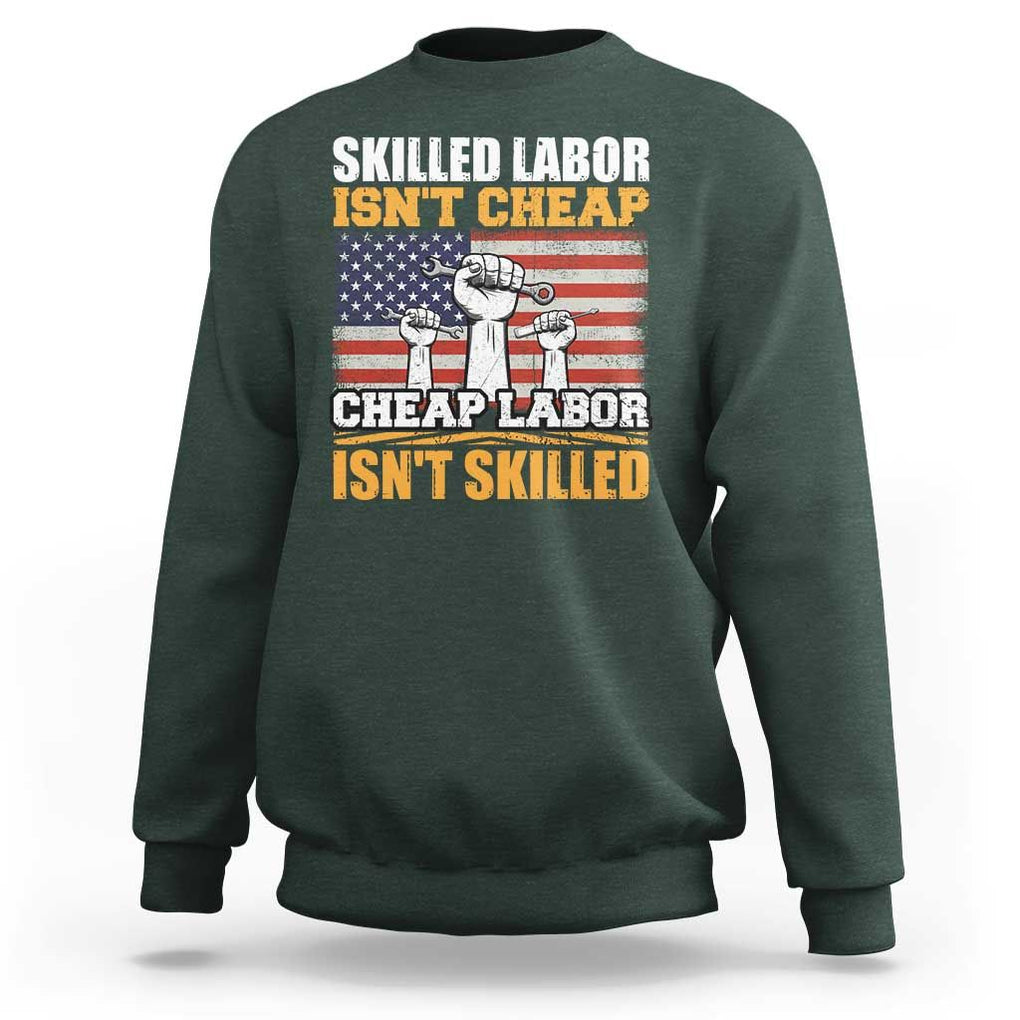 Skilled Labor Patriotic USA Flag Sweatshirt Blue Collar Trade Union Hand Tools Pride Graphic TS02 Dark Forest Green Print Your Wear