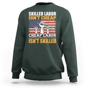 Skilled Labor Patriotic USA Flag Sweatshirt Blue Collar Trade Union Hand Tools Pride Graphic TS02 Dark Forest Green Print Your Wear