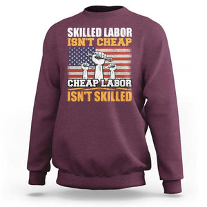 Skilled Labor Patriotic USA Flag Sweatshirt Blue Collar Trade Union Hand Tools Pride Graphic TS02 Maroon Print Your Wear
