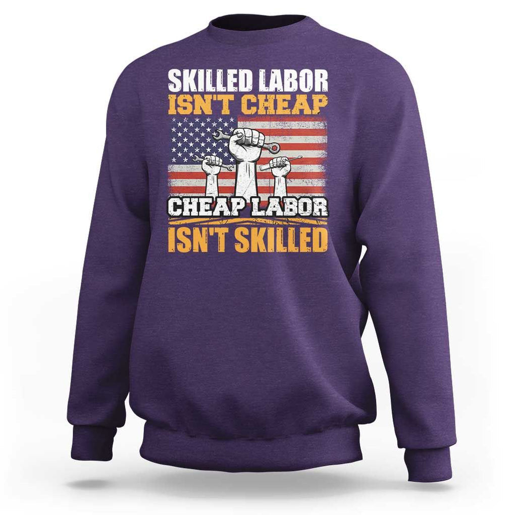 Skilled Labor Patriotic USA Flag Sweatshirt Blue Collar Trade Union Hand Tools Pride Graphic TS02 Purple Print Your Wear