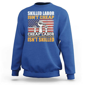 Skilled Labor Patriotic USA Flag Sweatshirt Blue Collar Trade Union Hand Tools Pride Graphic TS02 Royal Blue Print Your Wear