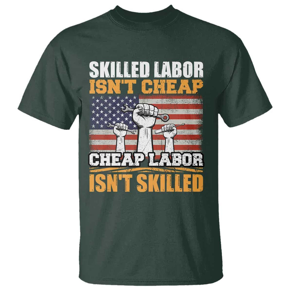 Skilled Labor Patriotic USA Flag T Shirt Blue Collar Trade Union Hand Tools Pride Graphic TS02 Dark Forest Green Print Your Wear