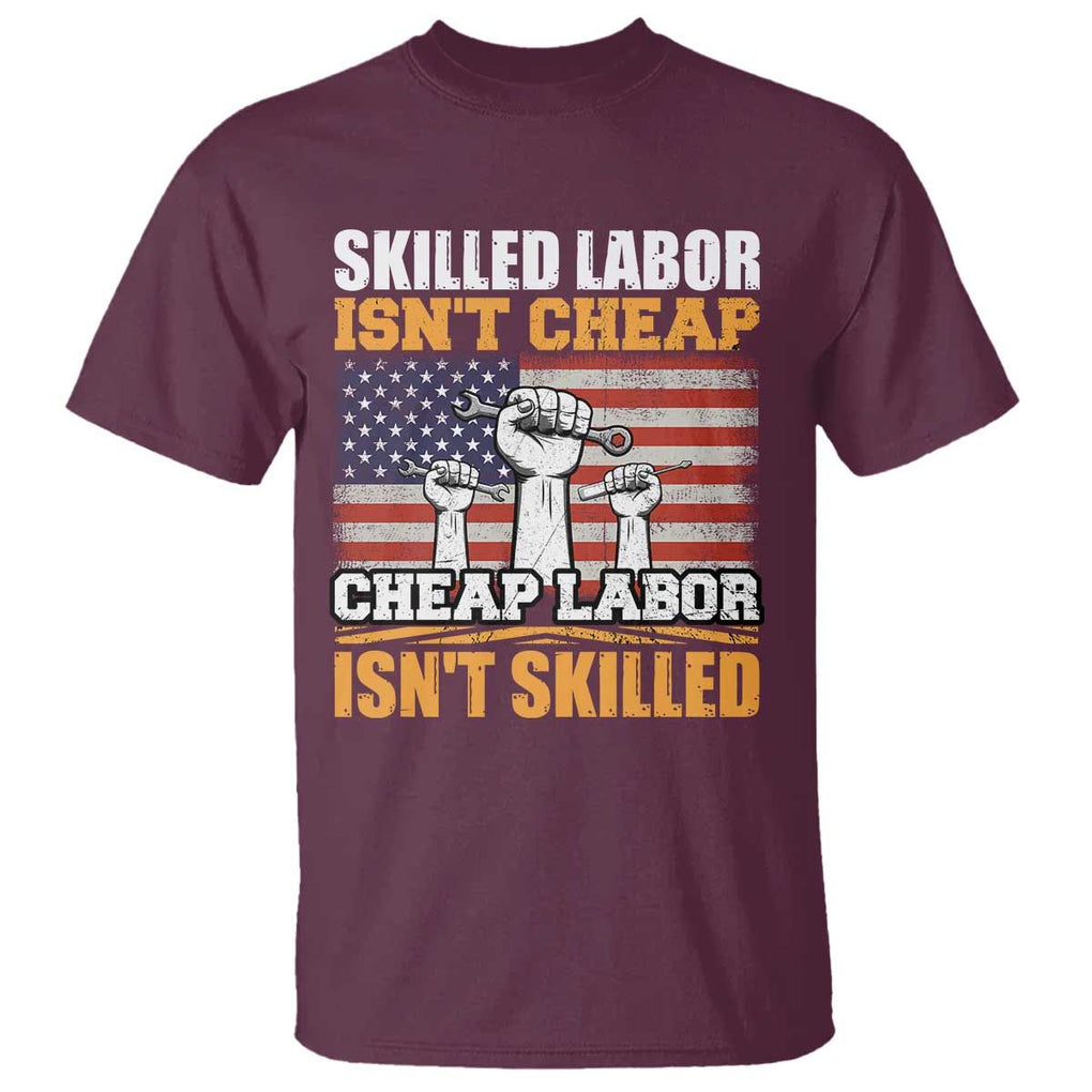Skilled Labor Patriotic USA Flag T Shirt Blue Collar Trade Union Hand Tools Pride Graphic TS02 Maroon Print Your Wear