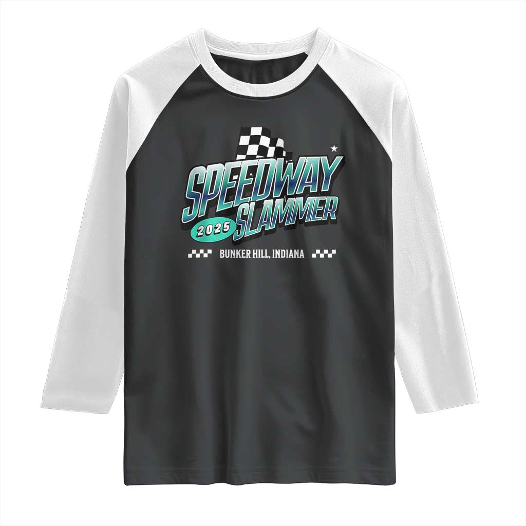 Speedway Slammer 2025 Raglan Shirt Bunker Hill Indiana TS02 Black White Print Your Wear