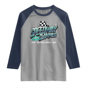 Speedway Slammer 2025 Raglan Shirt Bunker Hill Indiana TS02 Sport Gray Navy Print Your Wear