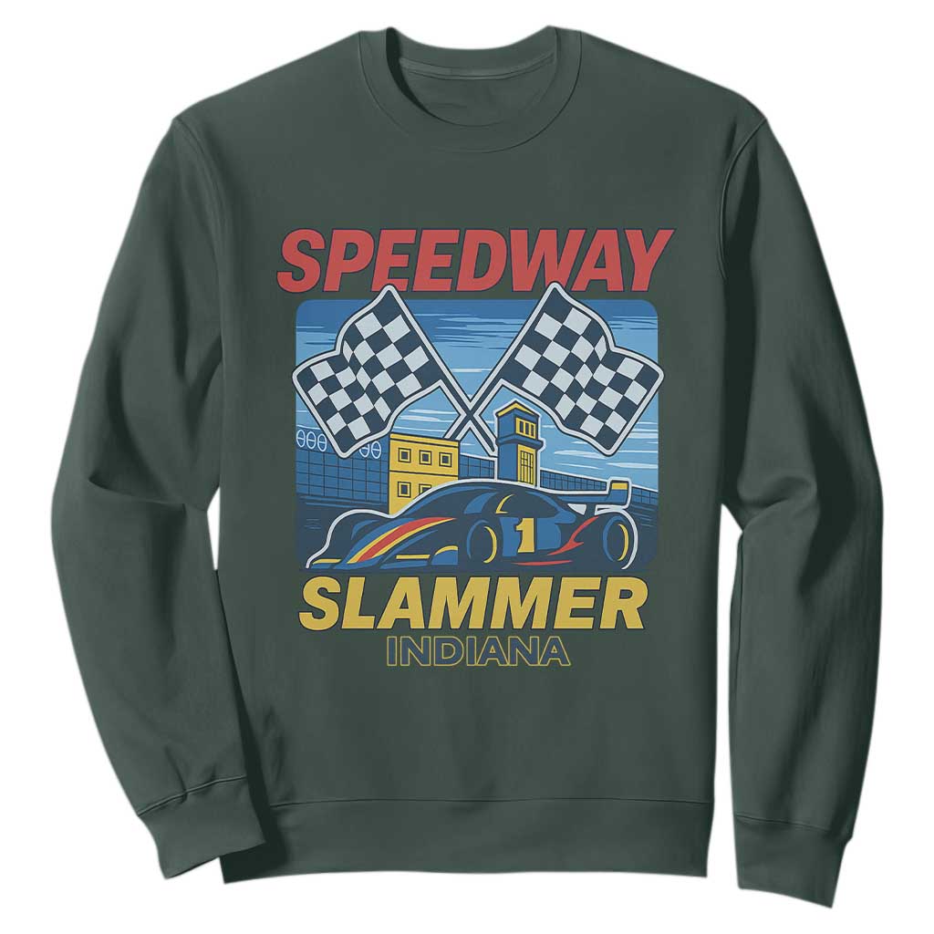 Speedway Slammer 2025 Sweatshirt Indiana Alcatraz Vintage Racing Graphic TS02 Dark Forest Green Print Your Wear