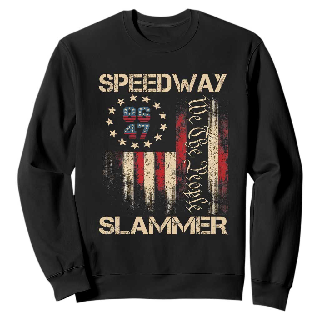 Speedway Slammer 2025 Sweatshirt We The People Patriotic Distressed American Flag TS02 Black Print Your Wear