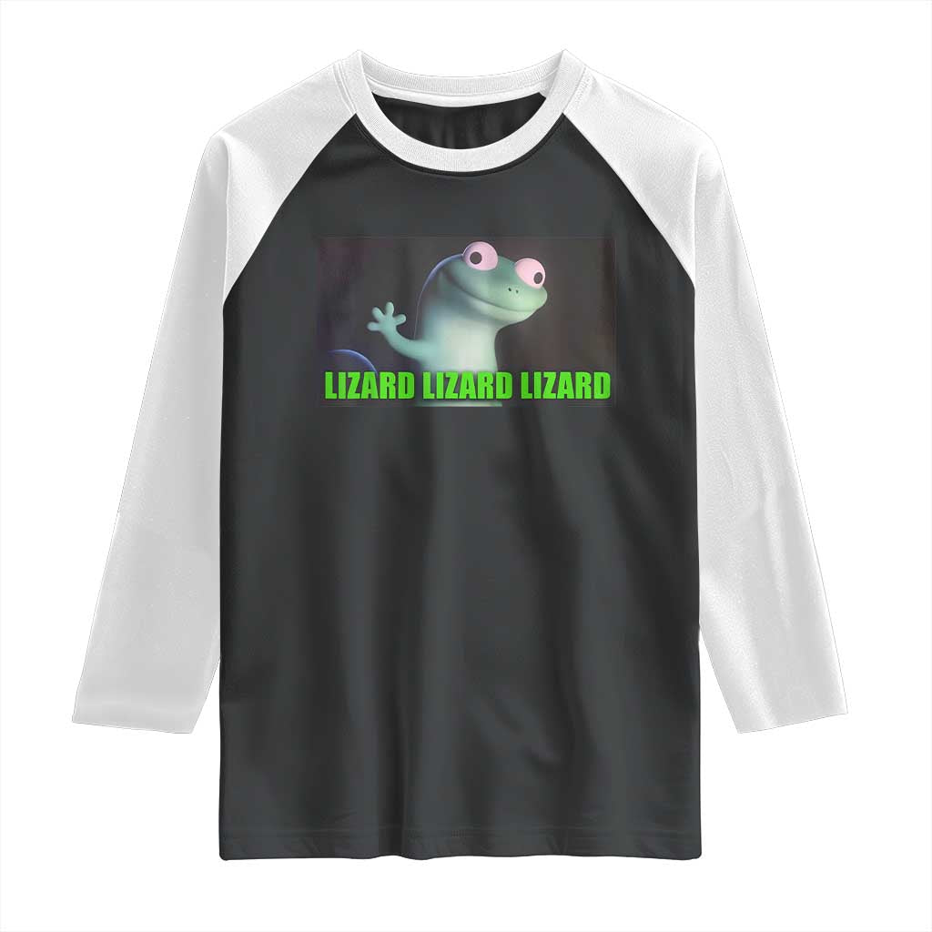 Funny Lizard Lizard Lizard Raglan Shirt Weirdcore Gecko Meme TS02 Black White Print Your Wear