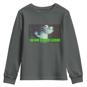 Funny Lizard Lizard Lizard Youth Sweatshirt Weirdcore Gecko Meme TS02 Dark Heather Print Your Wear