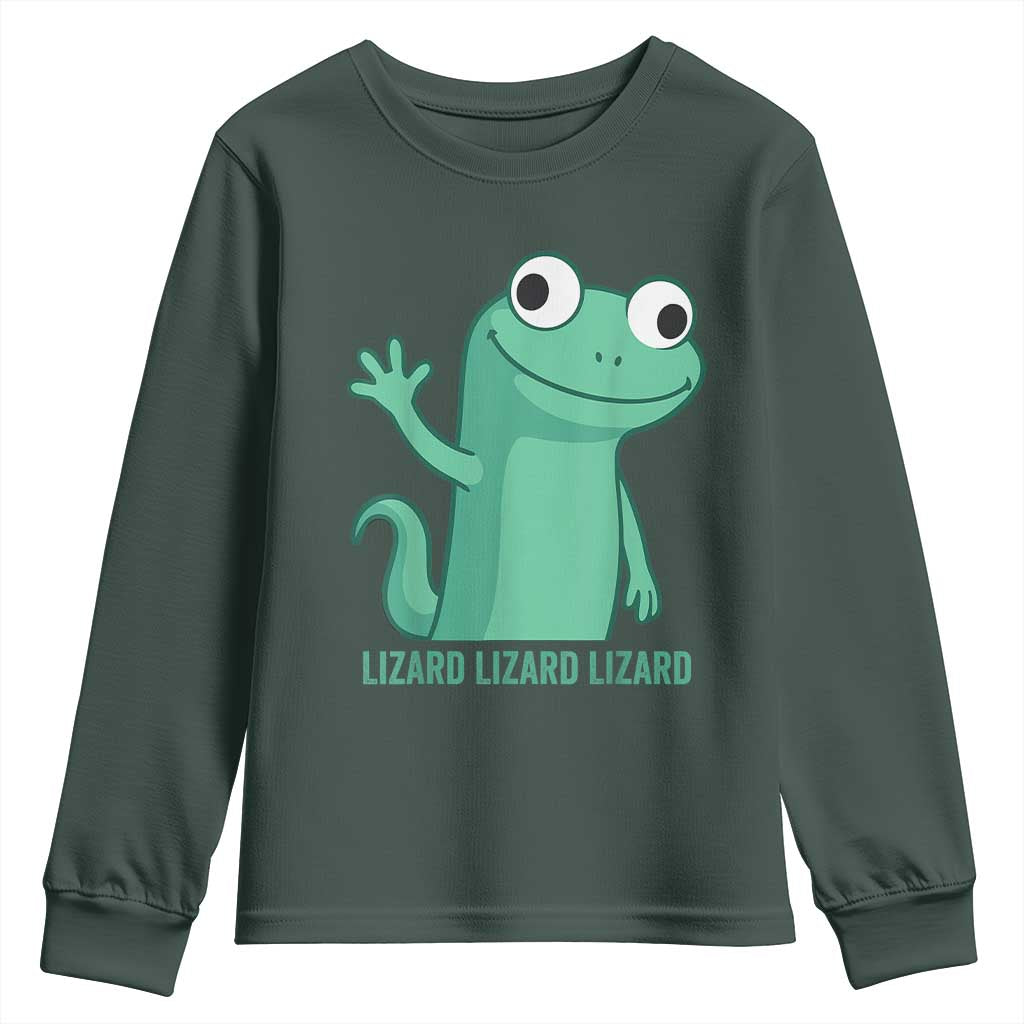 Funny Lizard Lizard Lizard Youth Sweatshirt Cute Gecko Reptile Meme TS02 Dark Forest Green Print Your Wear