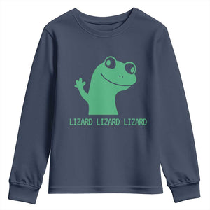 Funny Lizard Lizard Lizard Youth Sweatshirt Weirdcore Gecko Reptile Meme TS02 Navy Print Your Wear