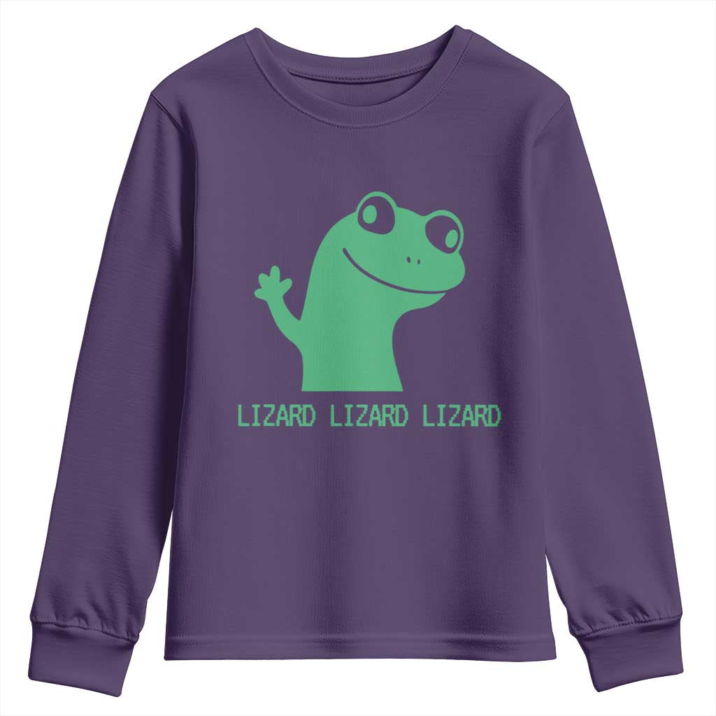 Funny Lizard Lizard Lizard Youth Sweatshirt Weirdcore Gecko Reptile Meme TS02 Purple Print Your Wear