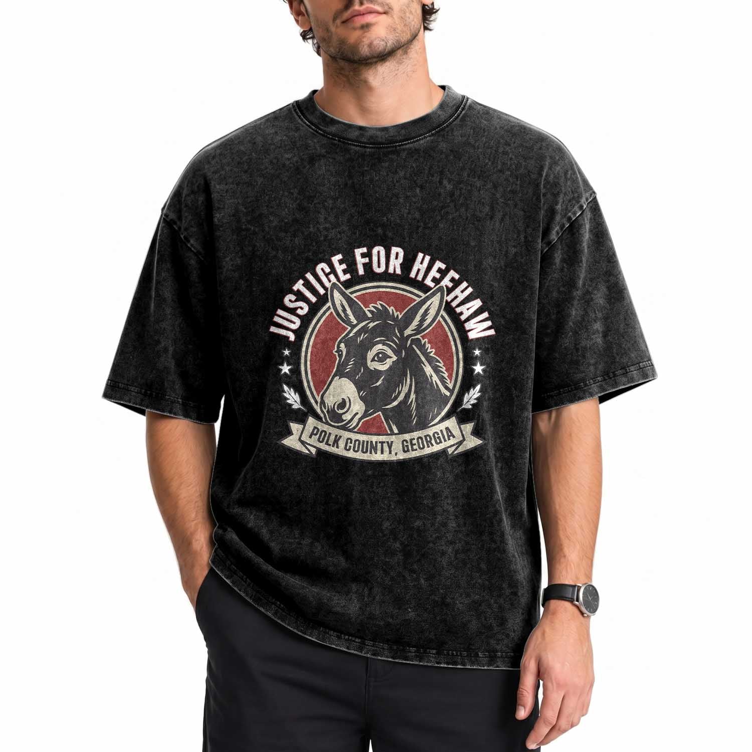 Justice For Heehaw The Donkey Polk County Georgia Washed Cotton T-Shirt Animal Rights Advocacy