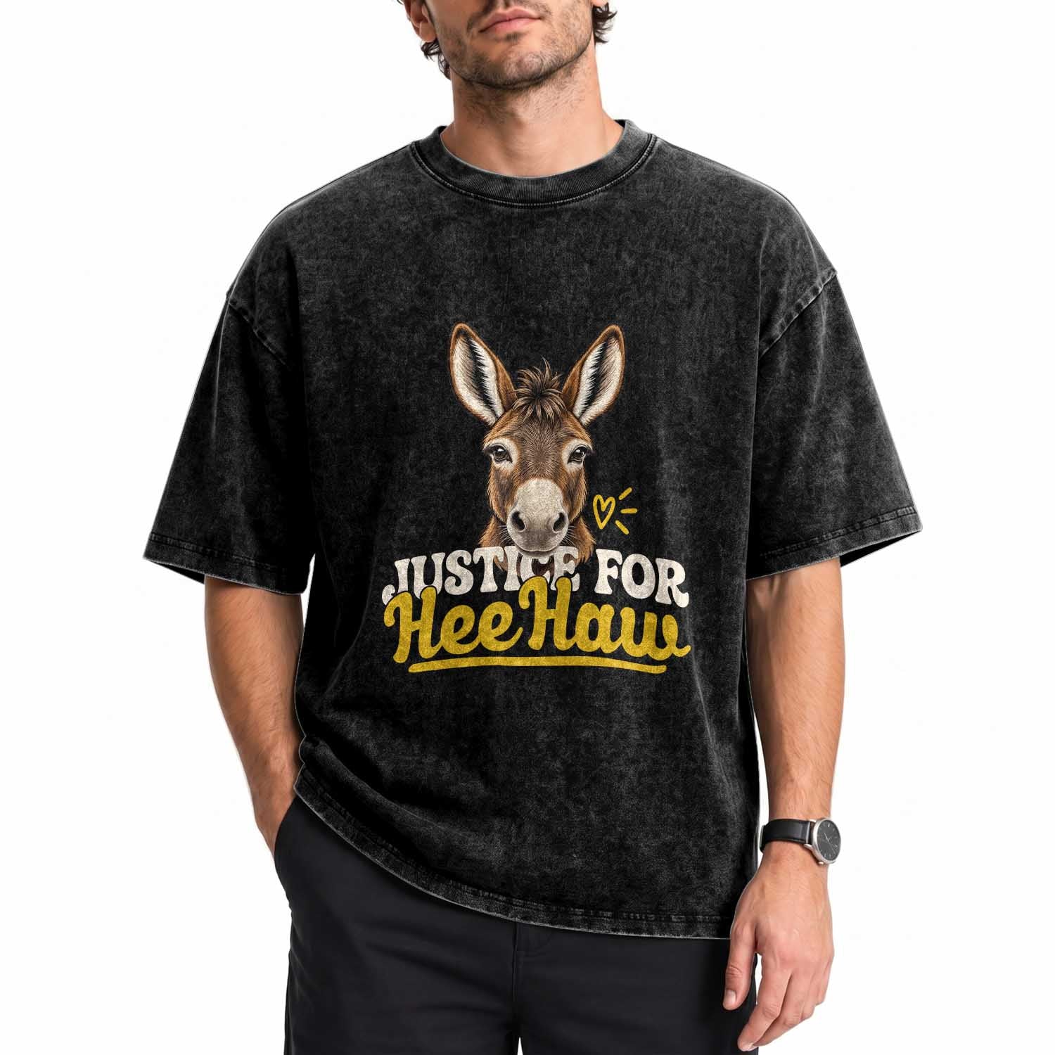 Justice For Heehaw The Donkey Washed Cotton T-Shirt Animal Rights Advocacy