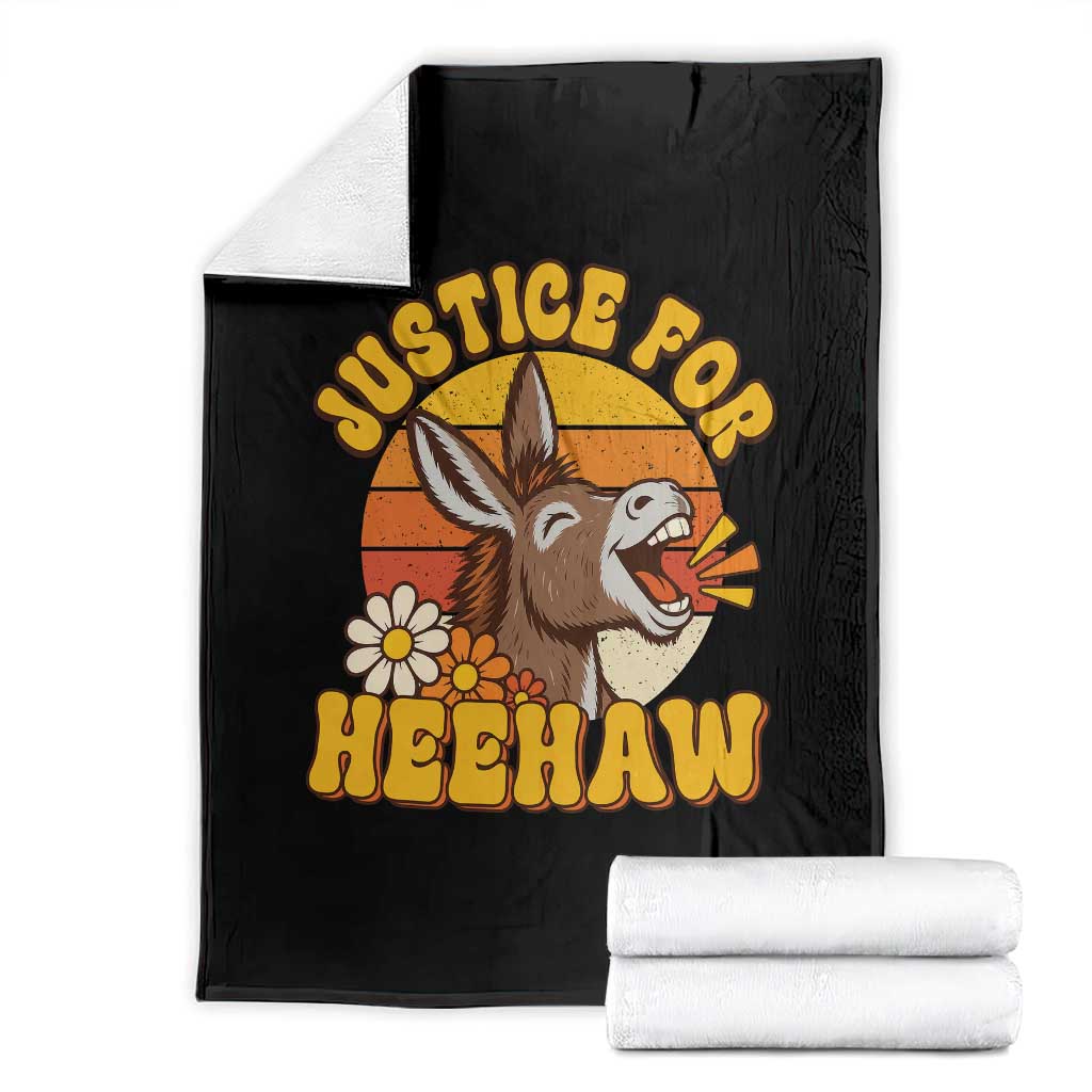 Justice For Heehaw Groovy Retro Sunset Donkey Throw Blanket Vintage 70s Animal Rights Advocacy