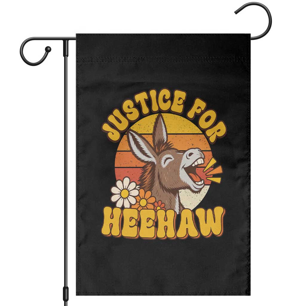 Justice For Heehaw Groovy Retro Sunset Donkey Garden Flag Vintage 70s Animal Rights Advocacy