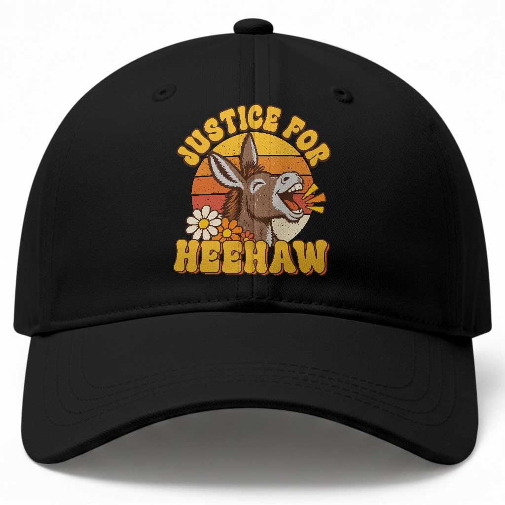Justice For Heehaw Groovy Retro Sunset Donkey Baseball Cap Vintage 70s Animal Rights Advocacy