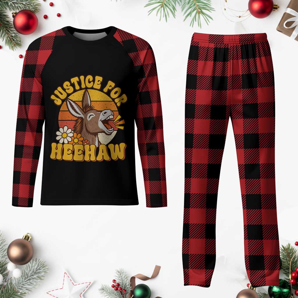 Justice For Heehaw Groovy Retro Sunset Donkey Plaid Pajama Set Vintage 70s Animal Rights Advocacy