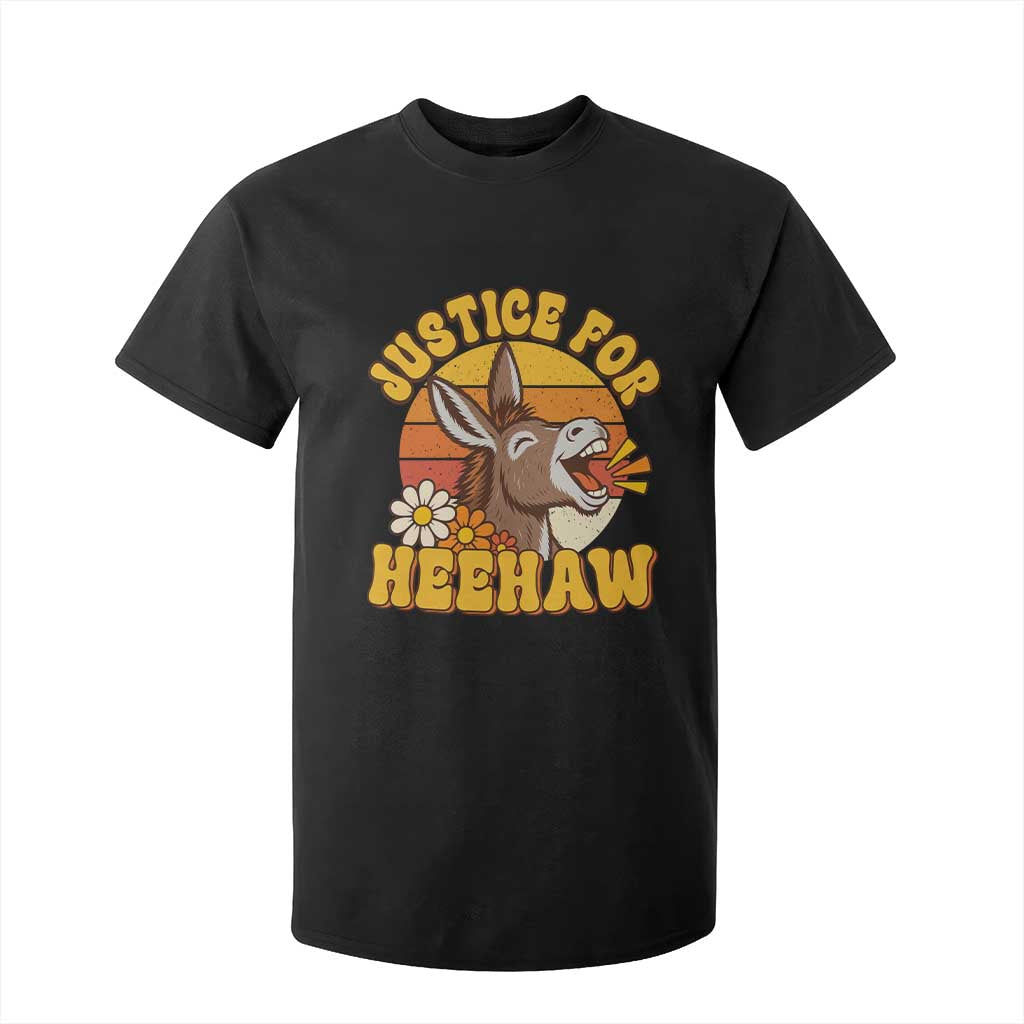 Justice For Heehaw Groovy Retro Sunset Donkey T Shirt For Kid Vintage 70s Animal Rights Advocacy
