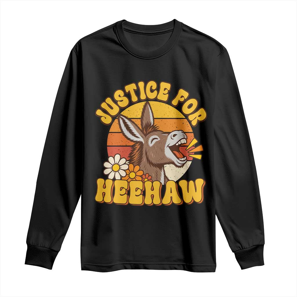 Justice For Heehaw Groovy Retro Sunset Donkey Long Sleeve Shirt Vintage 70s Animal Rights Advocacy