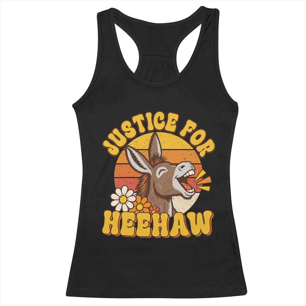 Justice For Heehaw Groovy Retro Sunset Donkey Racerback Tank Top Vintage 70s Animal Rights Advocacy
