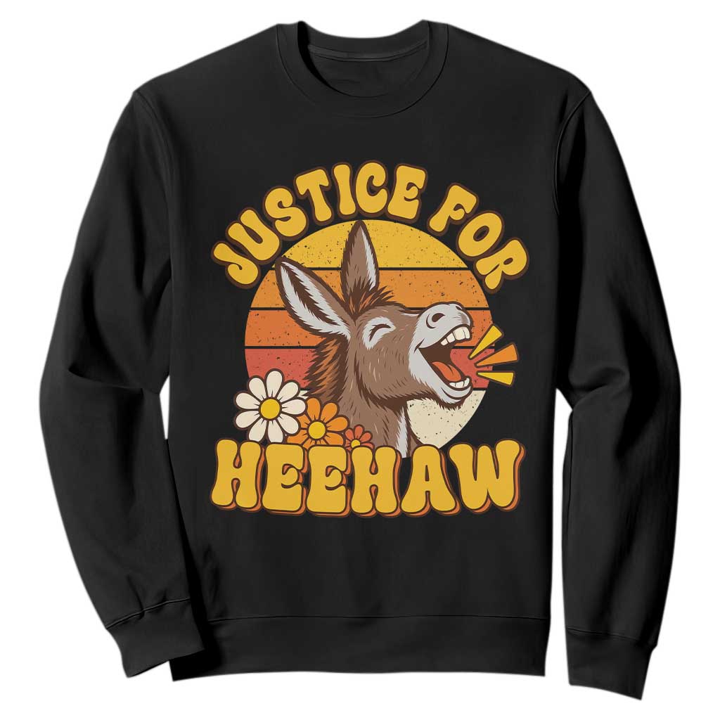 Justice For Heehaw Groovy Retro Sunset Donkey Sweatshirt Vintage 70s Animal Rights Advocacy