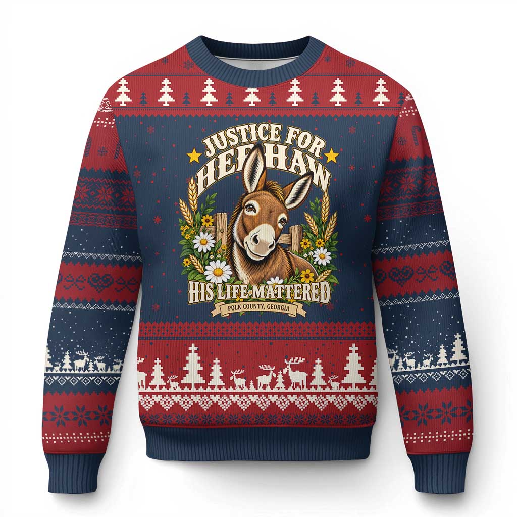 Justice For Heehaw Polk County GA Floral Donkey Ugly Christmas Sweater His Life Mattered Animal Rights Advocacy