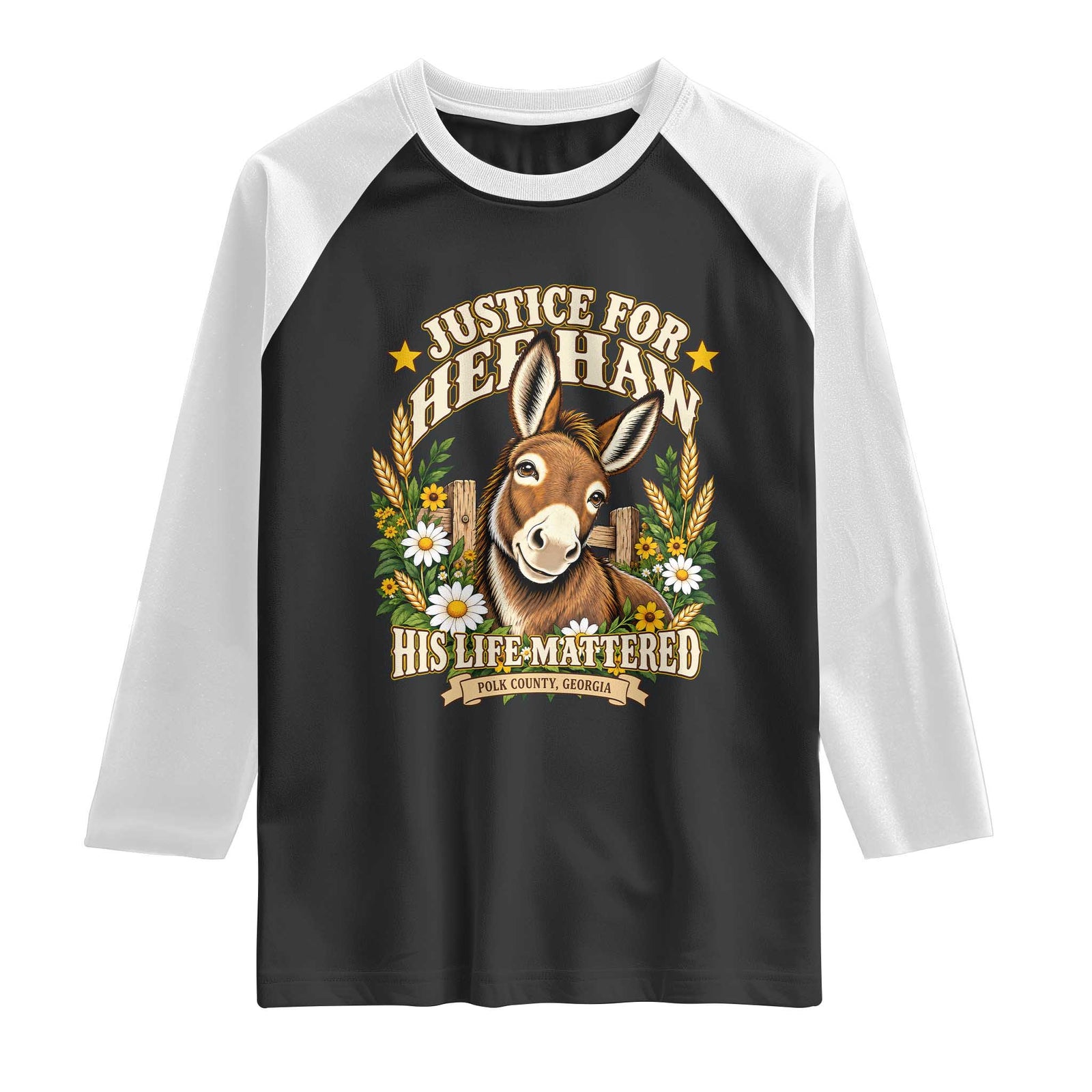 Justice For Heehaw Polk County GA Floral Donkey Raglan Shirt His Life Mattered Animal Rights Advocacy