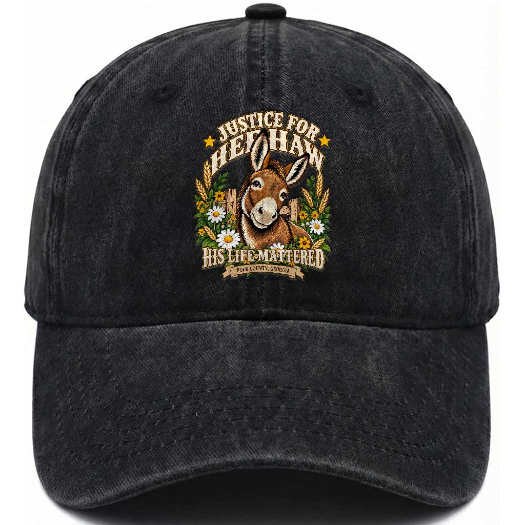 Justice For Heehaw Polk County GA Floral Donkey Washed Cotton Baseball Cap His Life Mattered Animal Rights Advocacy