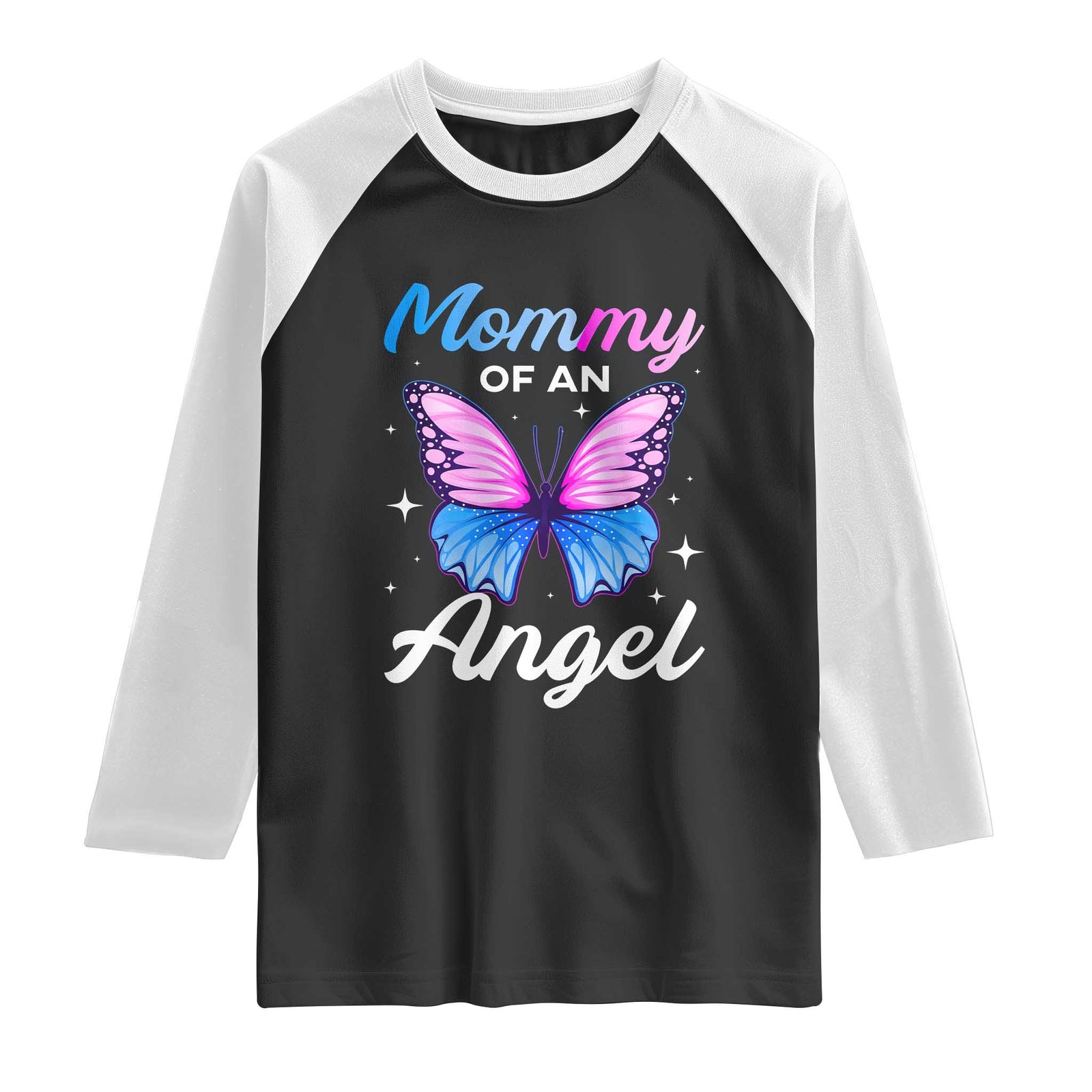 Mommy Of An Angel Infant Loss Memorial Graphic Raglan Shirt Pink Blue Butterfly In Loving Memory
