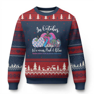 In October We Wear Pink And Blue Pumpkin SIDS Awareness Graphic Ugly Christmas Sweater