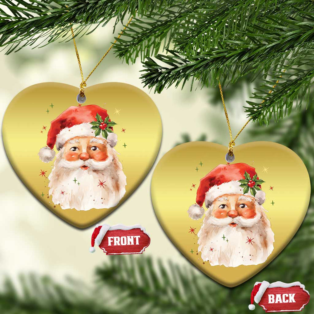 Retro Vintage Christmas Santa Claus Face Xmas Old Fashioned Christmas Ornament TS02 Heart Gold Print Your Wear