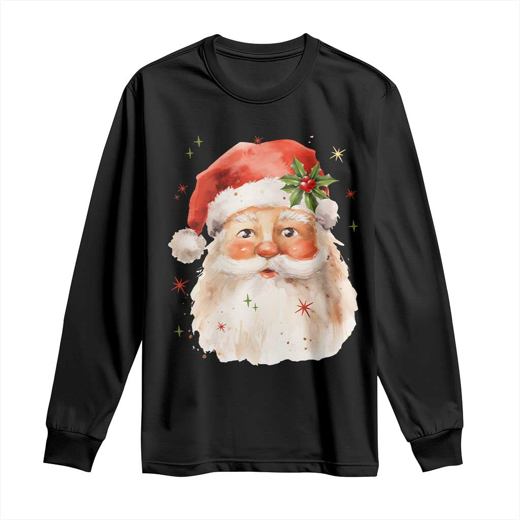 Retro Vintage Christmas Santa Claus Face Xmas Old Fashioned Long Sleeve Shirt TS02 Black Print Your Wear