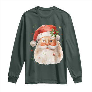 Retro Vintage Christmas Santa Claus Face Xmas Old Fashioned Long Sleeve Shirt TS02 Dark Forest Green Print Your Wear