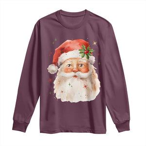 Retro Vintage Christmas Santa Claus Face Xmas Old Fashioned Long Sleeve Shirt TS02 Maroon Print Your Wear