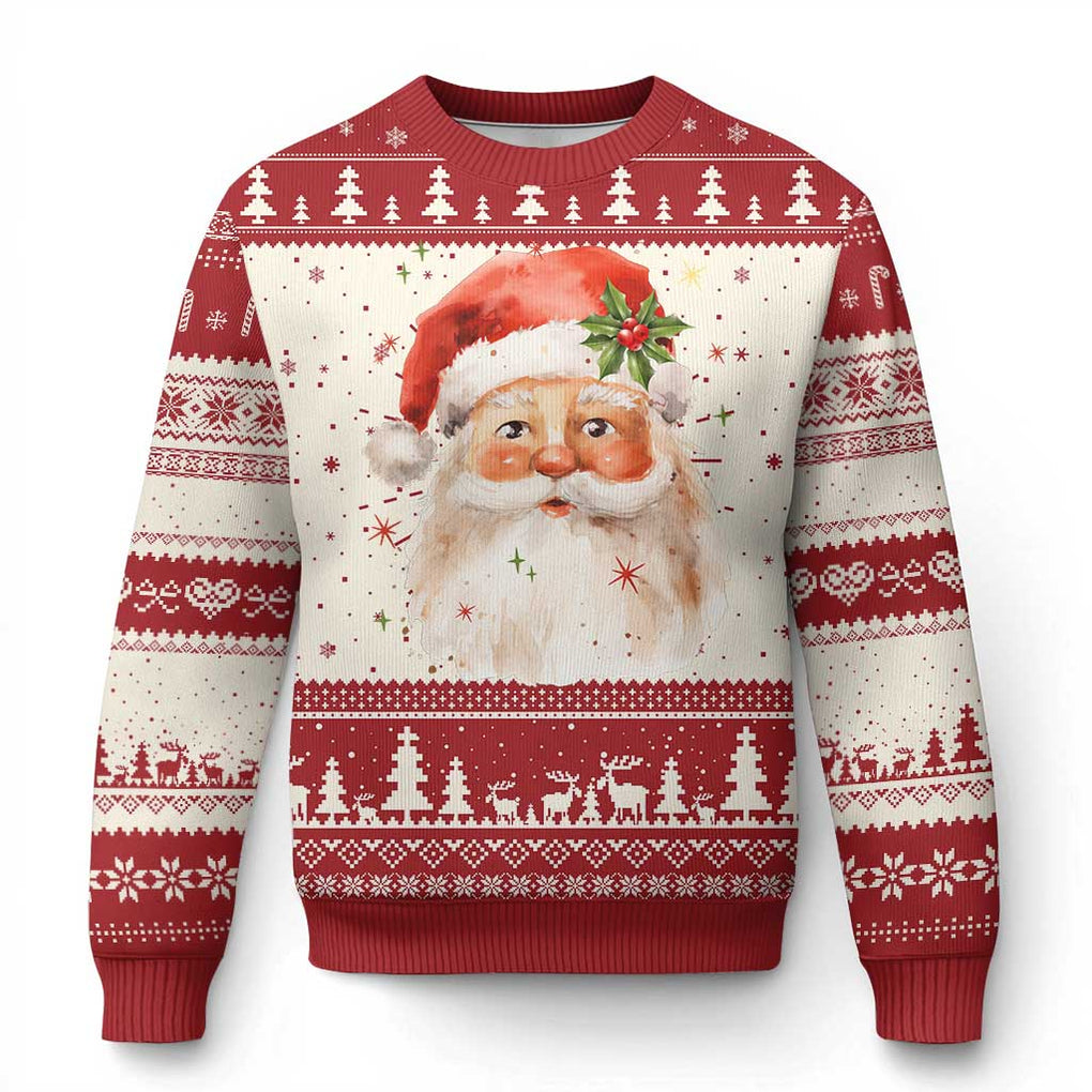 Retro Vintage Christmas Santa Claus Face Xmas Old Fashioned Ugly Christmas Sweater TS02 Red Print Your Wear