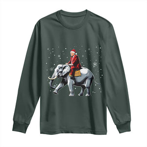 Santa Trump Riding Elephant Christmas Long Sleeve Shirt He Won 4t7h President Republican Xmas TS02 Dark Forest Green Print Your Wear