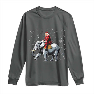 Santa Trump Riding Elephant Christmas Long Sleeve Shirt He Won 4t7h President Republican Xmas TS02 Dark Heather Print Your Wear