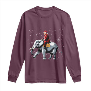 Santa Trump Riding Elephant Christmas Long Sleeve Shirt He Won 4t7h President Republican Xmas TS02 Maroon Print Your Wear