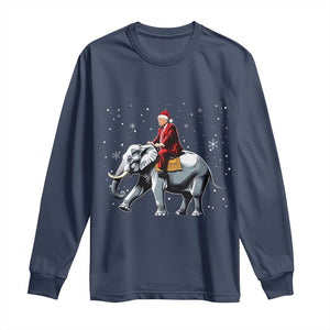 Santa Trump Riding Elephant Christmas Long Sleeve Shirt He Won 4t7h President Republican Xmas TS02 Navy Print Your Wear