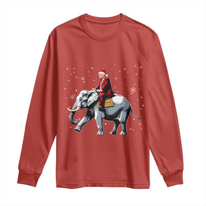 Santa Trump Riding Elephant Christmas Long Sleeve Shirt He Won 4t7h President Republican Xmas TS02 Red Print Your Wear