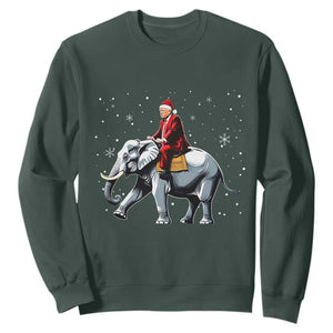 Santa Trump Riding Elephant Christmas Sweatshirt He Won 4t7h President Republican Xmas TS02 Dark Forest Green Print Your Wear