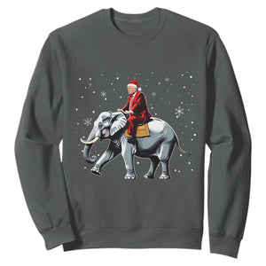 Santa Trump Riding Elephant Christmas Sweatshirt He Won 4t7h President Republican Xmas TS02 Dark Heather Print Your Wear