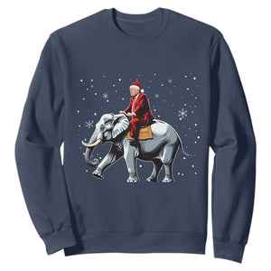 Santa Trump Riding Elephant Christmas Sweatshirt He Won 4t7h President Republican Xmas TS02 Navy Print Your Wear