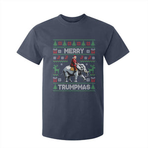 Trump Christmas T Shirt For Kid Merry Trumpmas He Won 47th President Ugly Sweater TS02 Navy Print Your Wear