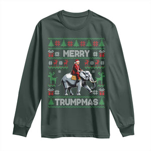 Trump Christmas Long Sleeve Shirt Merry Trumpmas He Won 47th President Ugly Sweater TS02 Dark Forest Green Print Your Wear