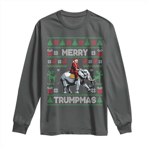 Trump Christmas Long Sleeve Shirt Merry Trumpmas He Won 47th President Ugly Sweater TS02 Dark Heather Print Your Wear