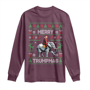 Trump Christmas Long Sleeve Shirt Merry Trumpmas He Won 47th President Ugly Sweater TS02 Maroon Print Your Wear