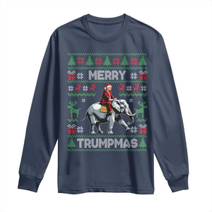 Trump Christmas Long Sleeve Shirt Merry Trumpmas He Won 47th President Ugly Sweater TS02 Navy Print Your Wear